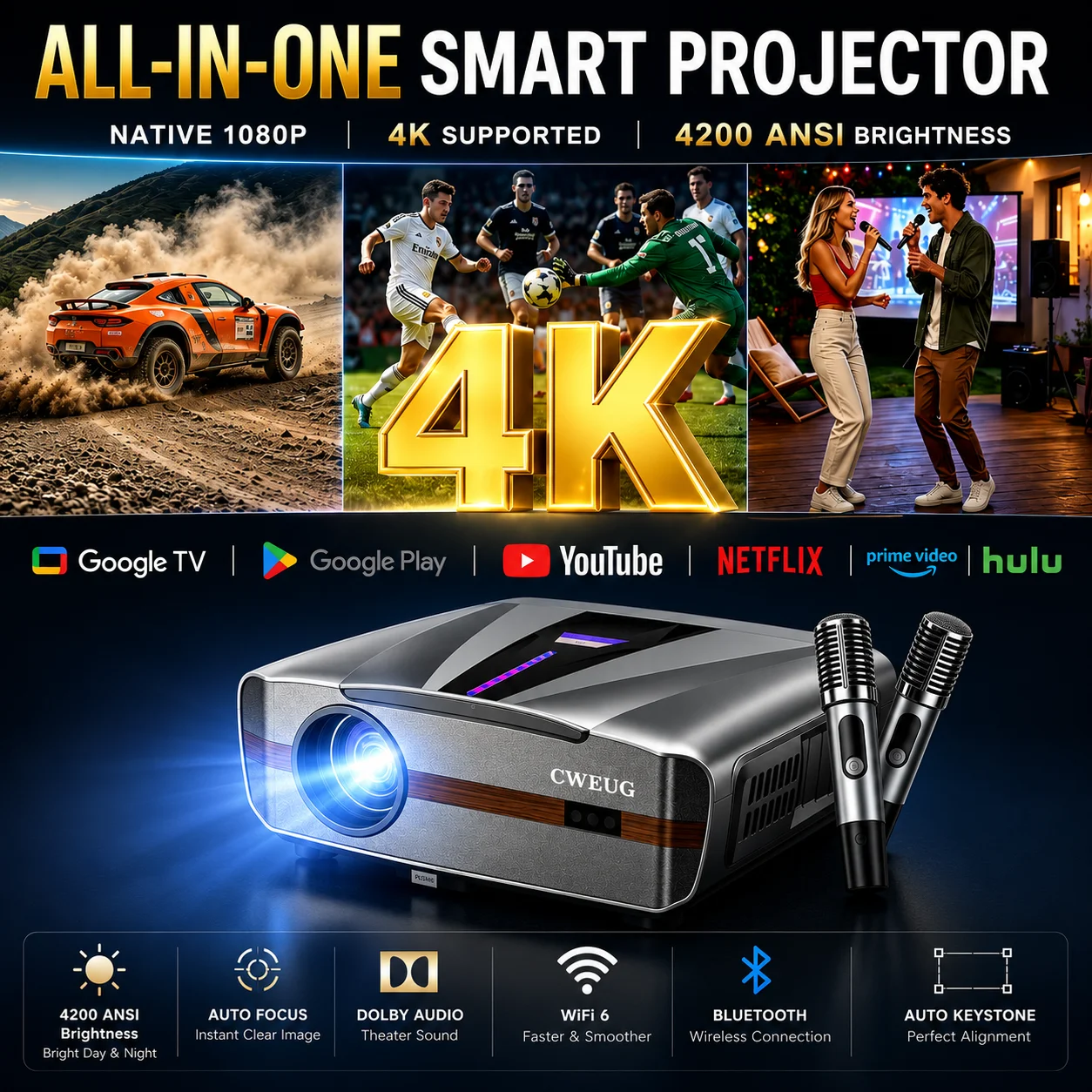 Home Cinema Karaoke Projector - Yeni 4K E9 UHD Projektör Akıllı