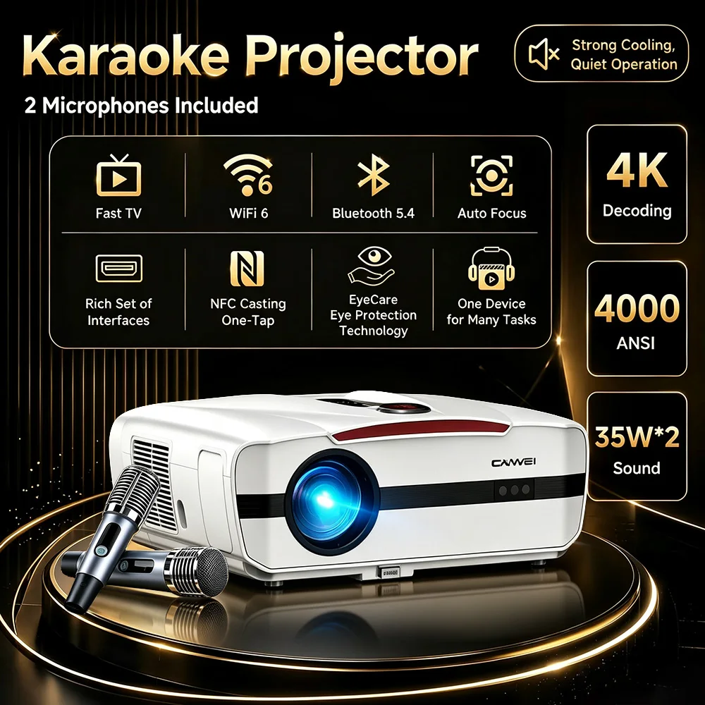 Home Cinema Karaoke Projector - 4K Projektör 4000ANSI Karaoke Ev Sineması,