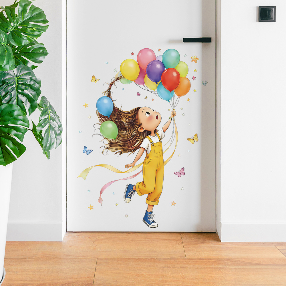 Home Cinema Wall - Karikatür Küçük Kız Balon Kelebek Duvar