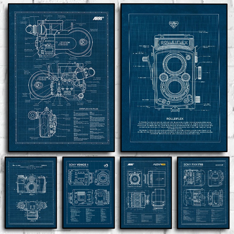 Home Cinema Wall - Vintage Leica Kamera Blueprint Posteri Fotoğraf